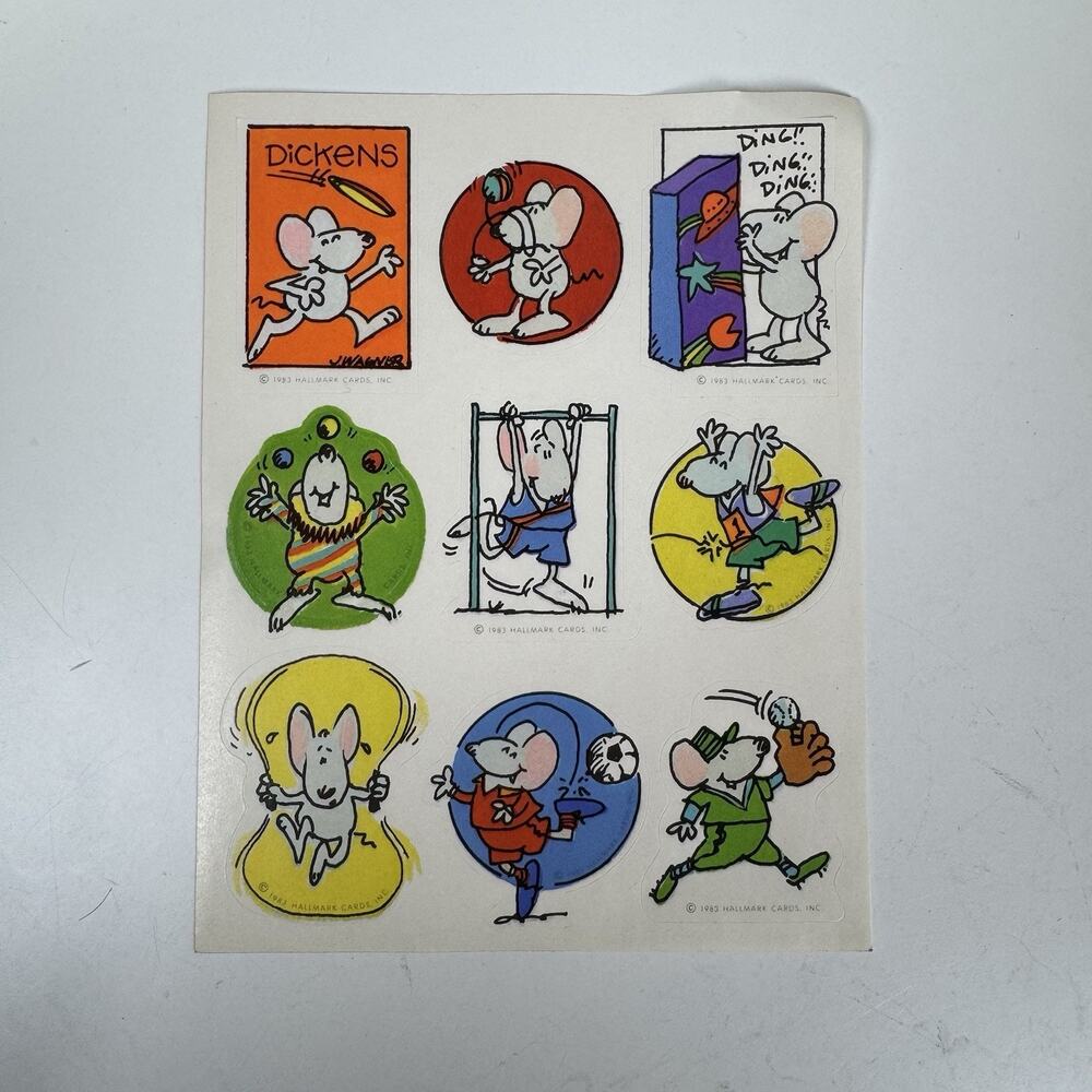 Vintage 1983 Hallmark J. Wagnerâ Dickens Sticker Sheet Cartoon Mouse NEW